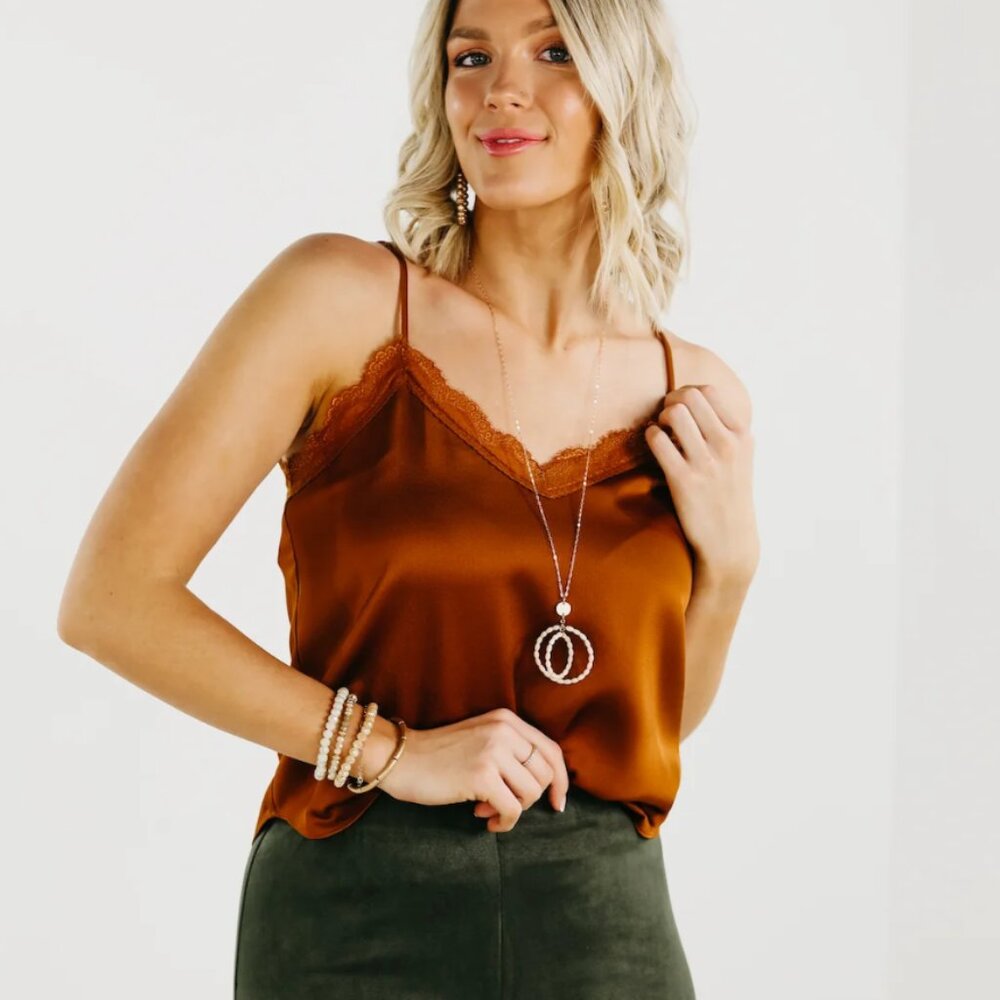 Lace trimmed camisole in copper